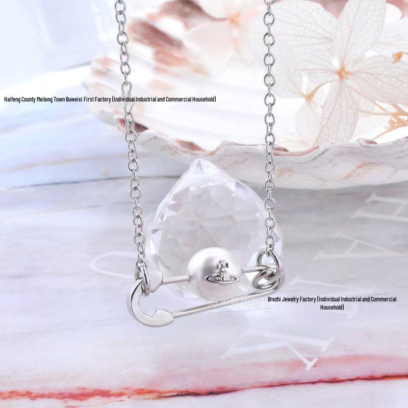 Empress Dowager Saturn Pearl Necklace & Bracelet Set - Women's Luxury Paperclip Design Accessories