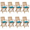 Folding Garden Chairs Set of 8 with Cushions Acacia Wood