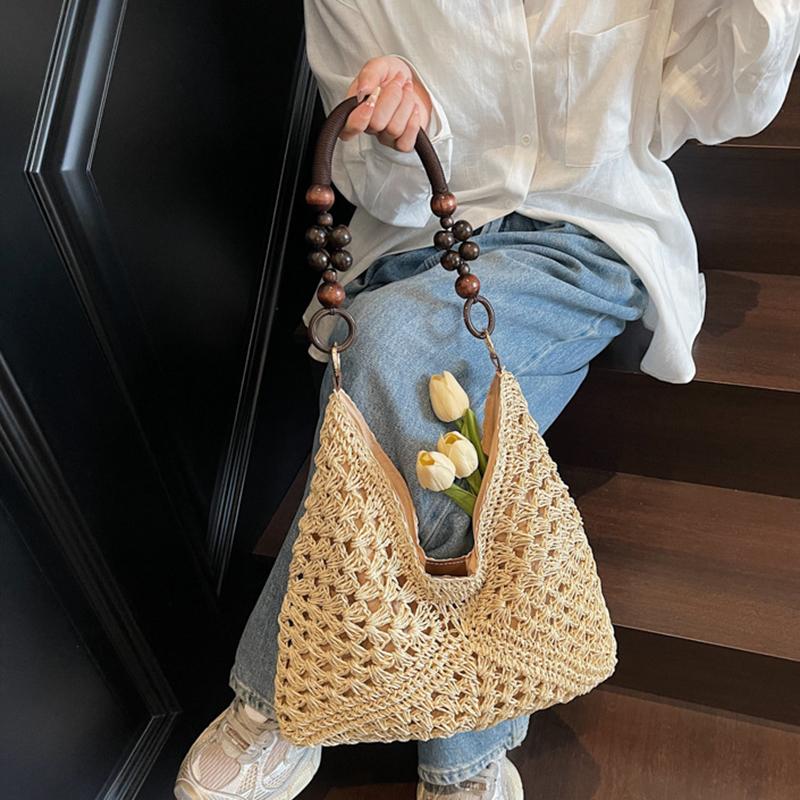 Yogodlns Trendy Hollow Out Straw Woven Bag Beach Handbag Large Capacity Bohemian Beach Bag Bucket Bag Tote Bag Hollow Shoulder Bag Travel