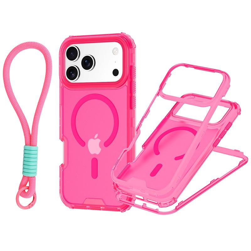 Pentru IP 17 Pro Max Husa de Telefon Magnetică Colorată 3-în-1 cu Textură de Piele și Curea