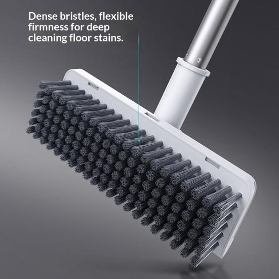 Broom with Dustpan Combo Set 3-in-1 Cleaning Tool Adjustable Long Handle Self-Cleaning Dustpan Teeth Indoor Outdoor Push Broom Dustpan Set