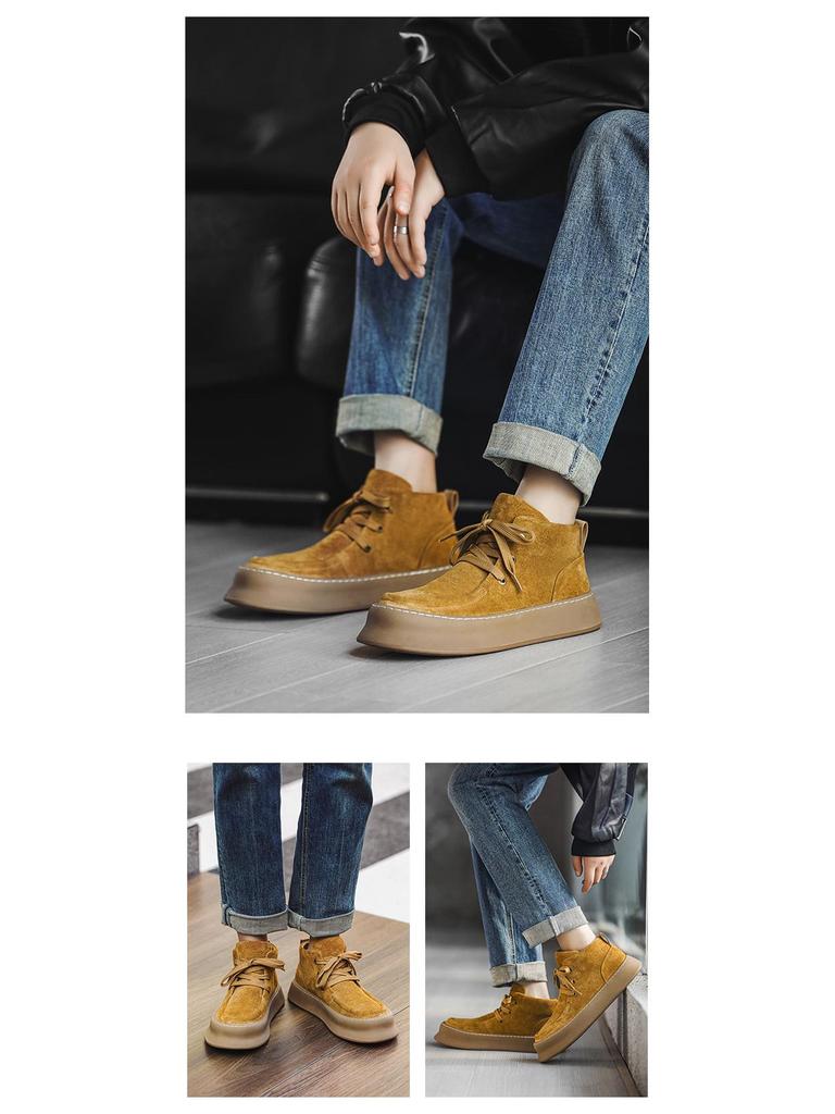 Men's Suede Leather High-Top Velvet Martin Boots - Lace-Up Thick-Soled Casual Shoes for Autumn/Winter