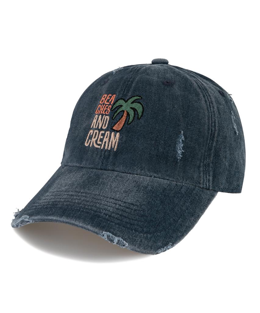 Bichiseuaenkeulim Palm Tree Pigment Damage Ball Cap-Navy