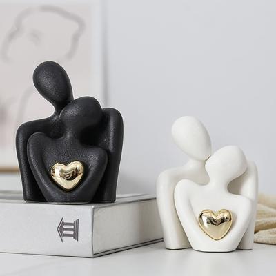 Paar Umarmung Figur Romantische Liebe Umarmung Statue Leichtgewichtige Moderne Keramik Herz Umarmung Handwerk Heimdekor Valentinstag Geschenk