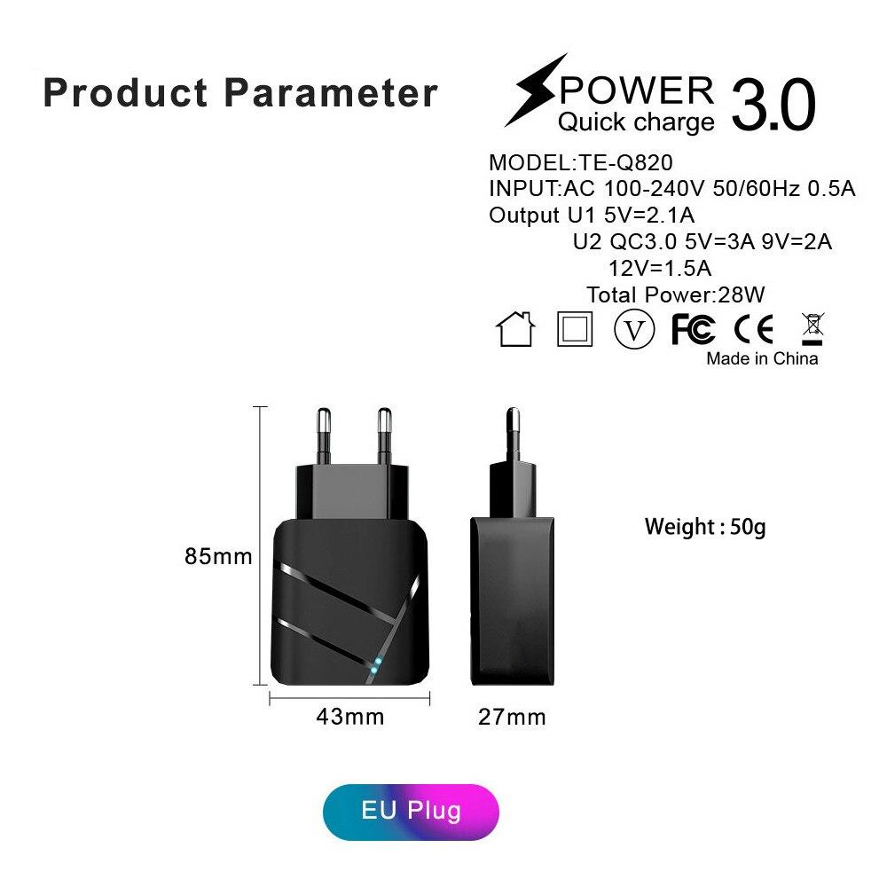 Universal QC3.0 Fast Charging Dual USB Port EU Plug Phone Charger Adapter