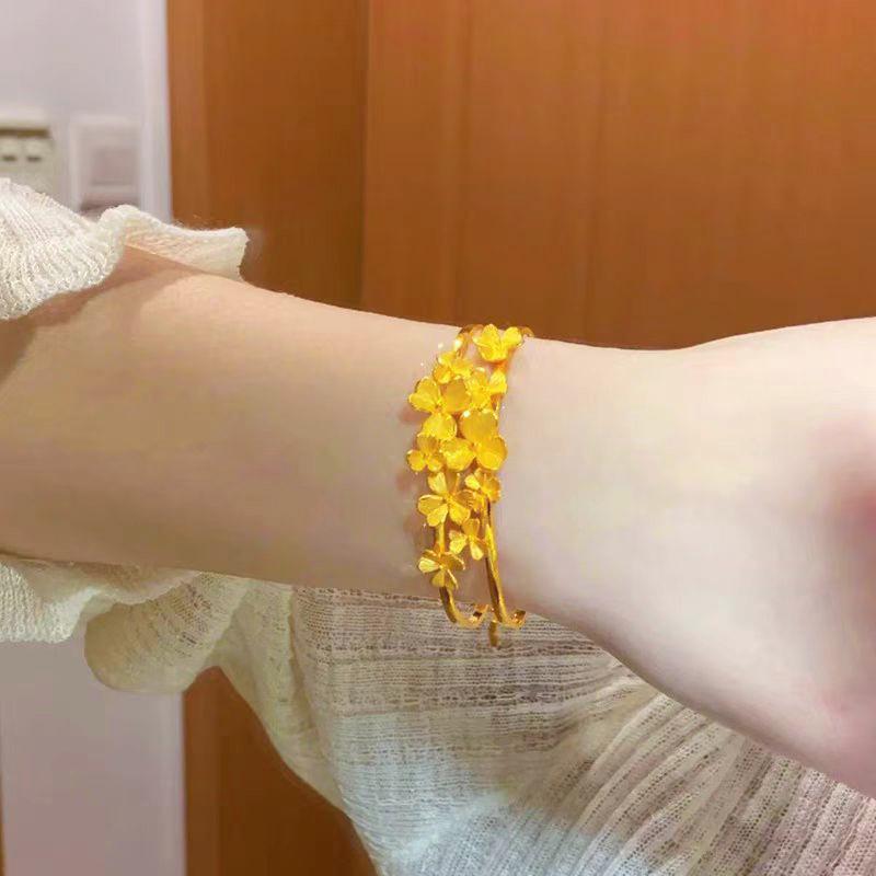 Golden Prosperous Open Flower Bangle: Versatile Women's Temperament Sand Gold Bracelet