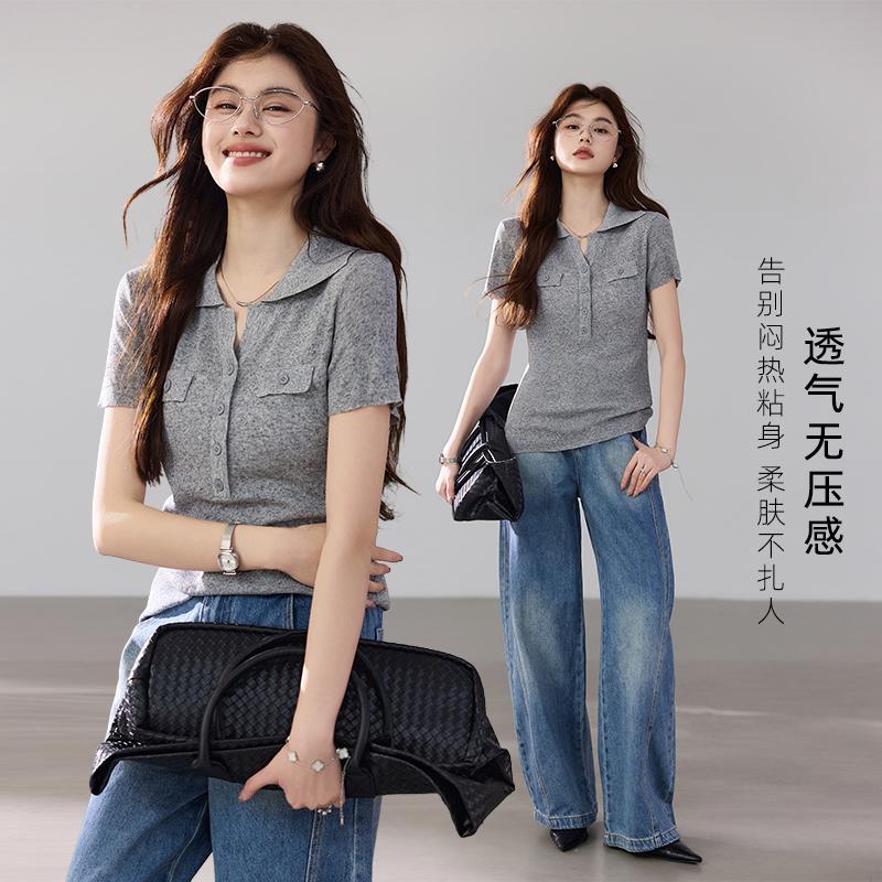 Ma Liang Sensation Series Linen Short-sleeved Knitted Sweater with Polo Collar