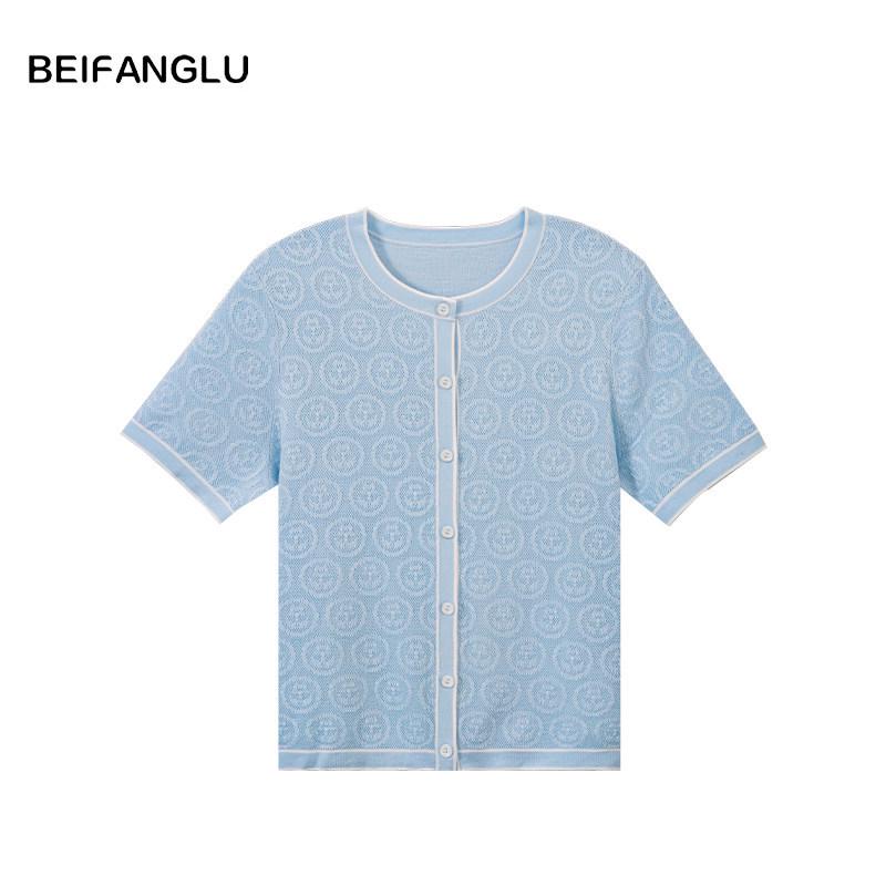 Tulip Jacquard Knit Short Sleeve Women's Cardigan in Lyocell Triacetate