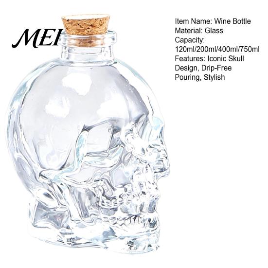 Skull Shaped Wine Bottle Whiskey Decanter, 3D Glass Liquor with Stopper, Novelty Decorative Dispenser for Home Bar, Unique Gothic Gift Men Collectible