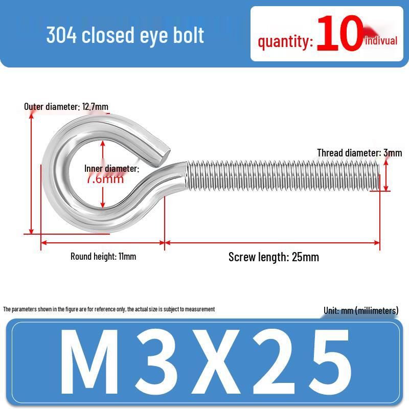 304 Stainless Steel Eyebolt with Ring Hook – Machine Thread Closed Eye Bolt (M4 M5 M6 M8)