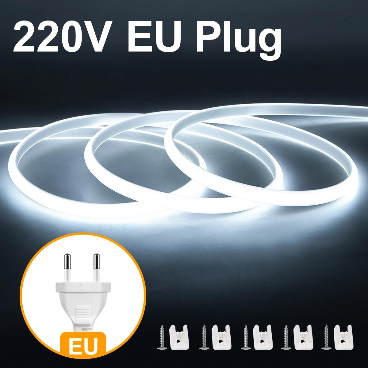 

110V 220V Super Bright COB LED Strip with Switch FOB Tape Ribbon EU US Plug 35M 30M 25M 20M 15M 10M Neon Lights For Kitchen Room 1M