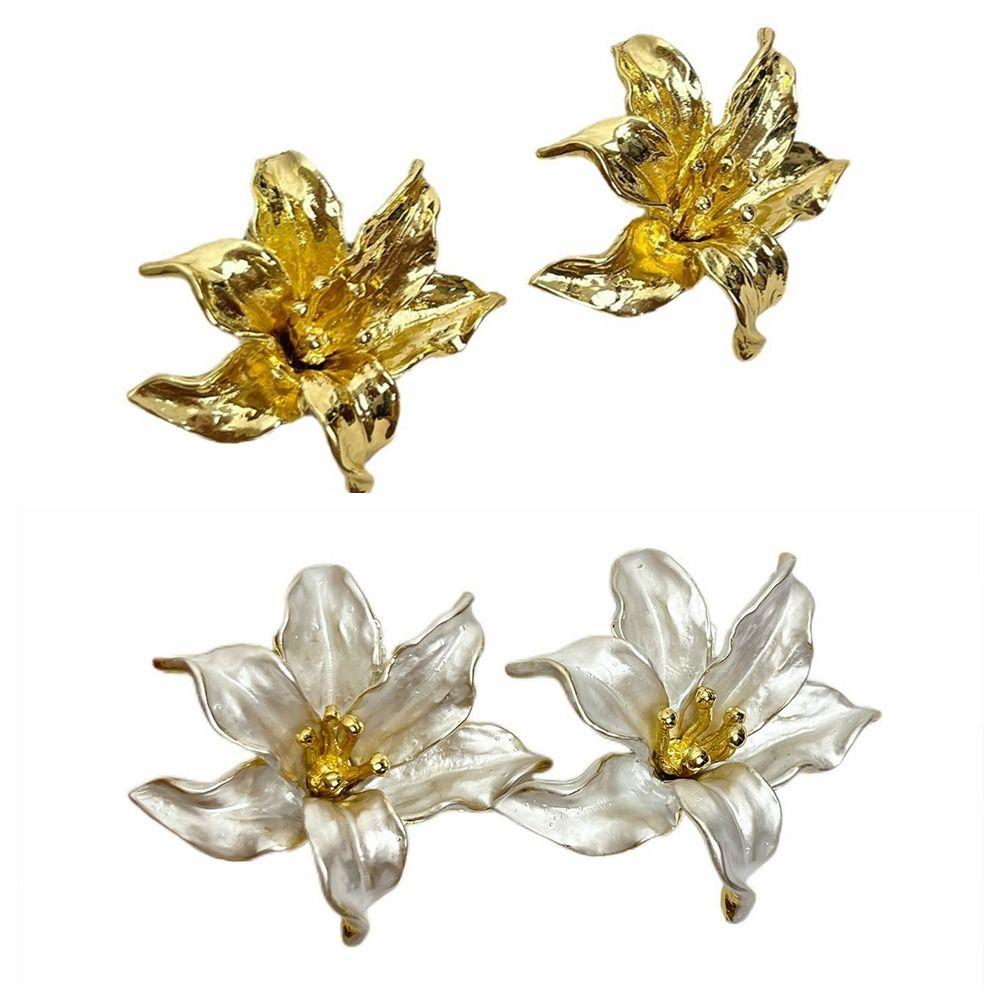 Irregular Flower Stud Earrings Drip Oil Ear Accessories Elegant Flower Earrings  Party