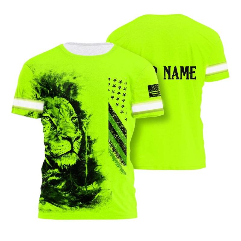 Customized Name Reflective T Shirt For Men Summer Loose Safety Workwear Round Neck Short Sleeve Tees American Flag Printed Tops