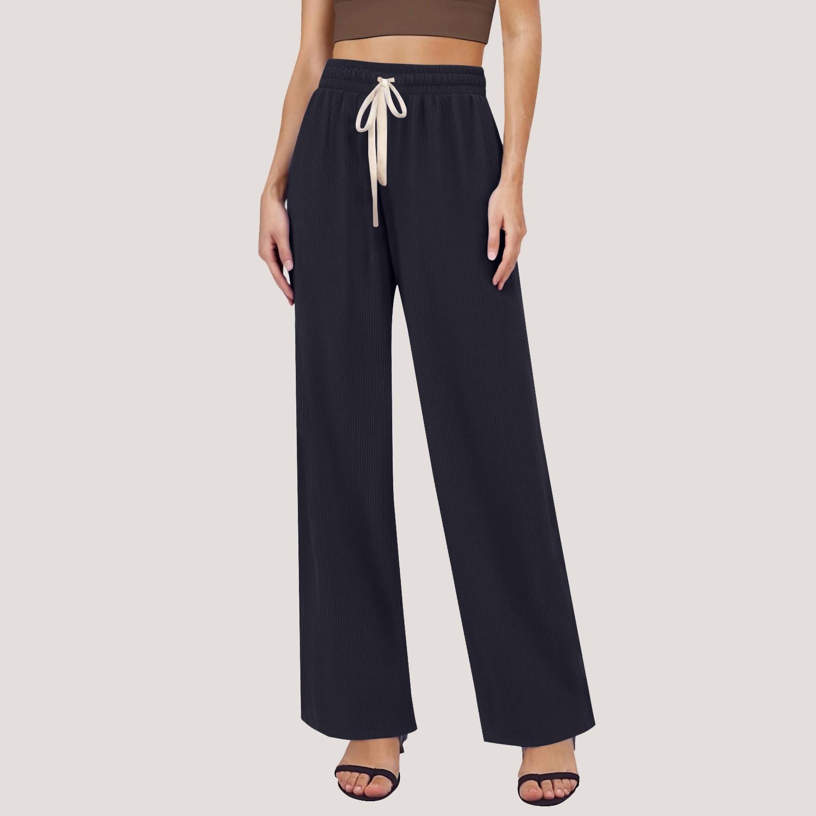 

Женские широкие брюки с карманами, легкие, с высокой талией, свободные, укороченные брюки с поясом One Size чёрный