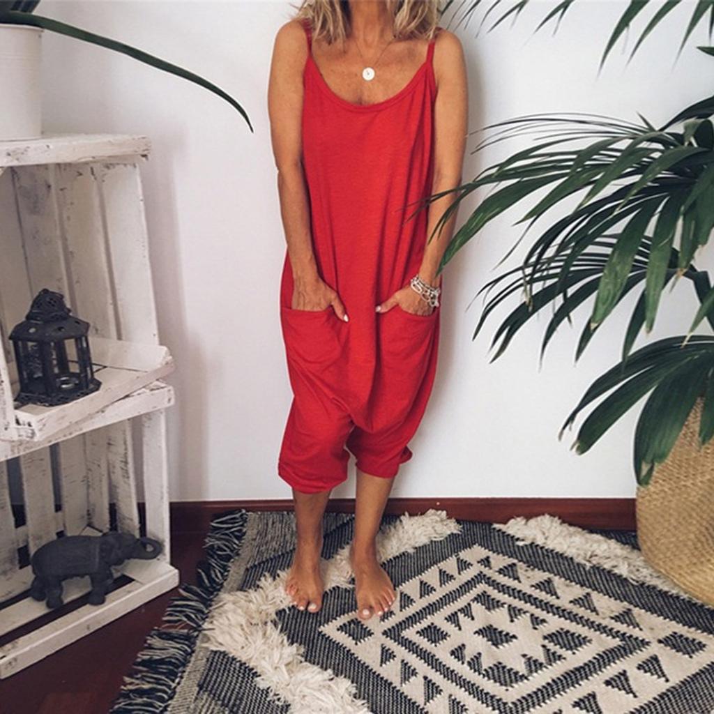 Mono de Moda para Mujer sin Mangas Holgado con Tirantes de Color