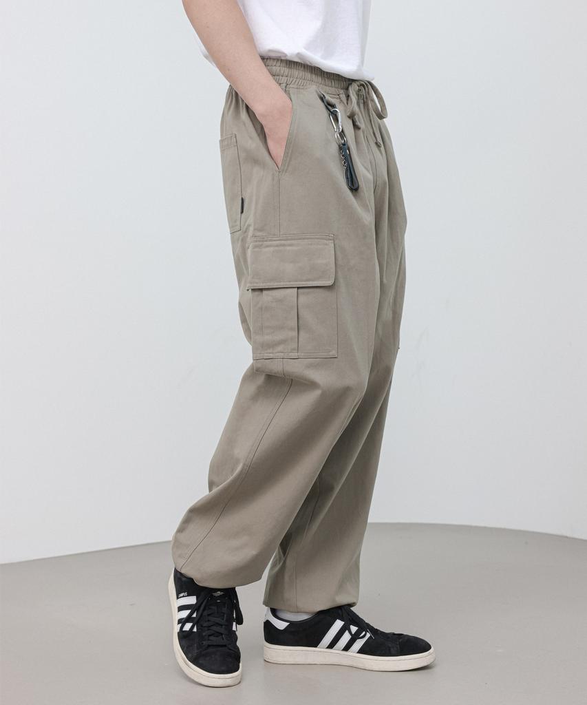 MODERMENT [Cotton Ver] Semi-Wide String Cargo Pants [Khaki]