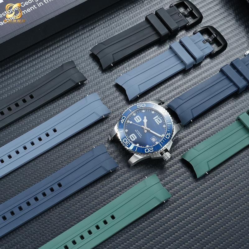 Für Longines Kangkas Fluorkautschuk-Armband L3.742 781 782 Schwarz Blau Serie Schnellwechsel Wasserdichtes Uhrenarmband mit Armband