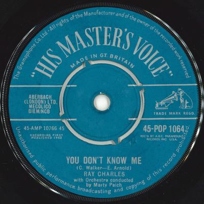 7-tums Skiva RAY CHARLES - You Don't Know Me / Careless Love 45POP1064 His Master's Vo 1962 UK Jazz Begagnad