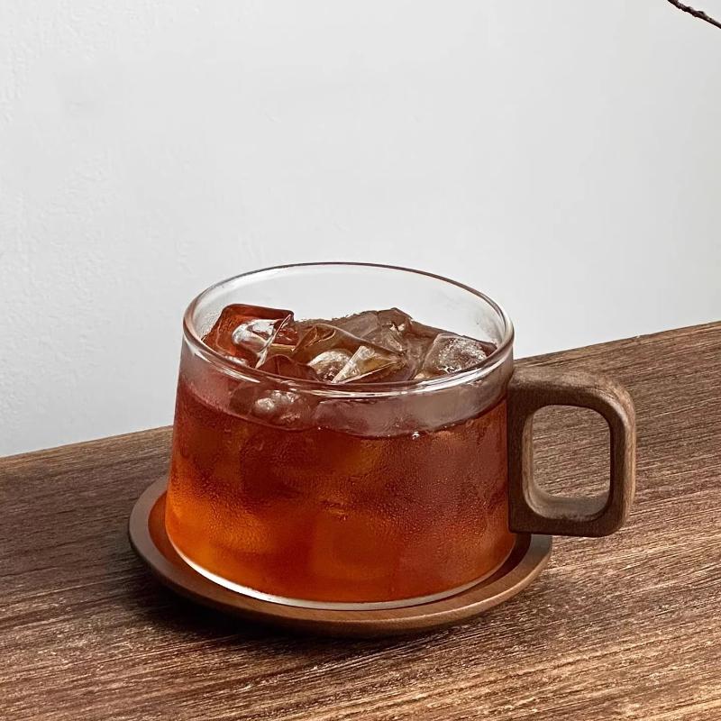Vintage Coffee Cup Dish Sets for Women 2026 New Household 240ml High End Exquisite Wooden Handle Glass Afternoon Tea Dish
