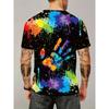 Mode Stänkfärg Och Handavtryck 3D Digitaltryck Herr Kortärmad Rundhals T-shirt,Sommar Utomhus