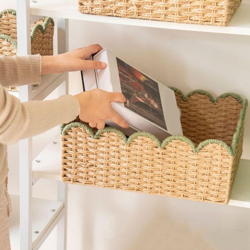 Rectangular Paper Rope Storage Basket Large Capacity Eco-Friendly Cosmetic Storage Box Breathable Handmade Container