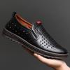 Hollow leather shoes men's summer breathable soft leather lowtop business leisure onepedal hole dad men's shoes