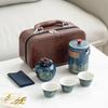 Chinese Ceramic Tea Gift Set with Leather Case