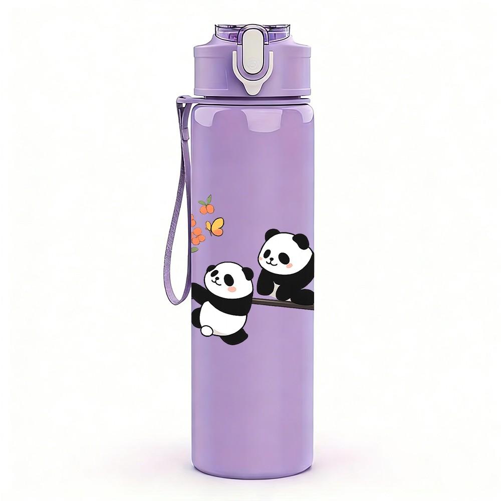 1PC Playful Panda Bamboo Animal Cartoon Print 750ml Color Plastic Sports Water Bottle Leakproof Flip Straw Lid Suitable for Sports Office Home Use