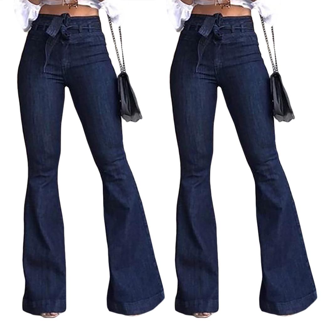 

Расклешенные джинсы на шнуровке, женские джинсовые брюки, винтажные осенние брюки с высокой талией, широкие эластичные джинсы