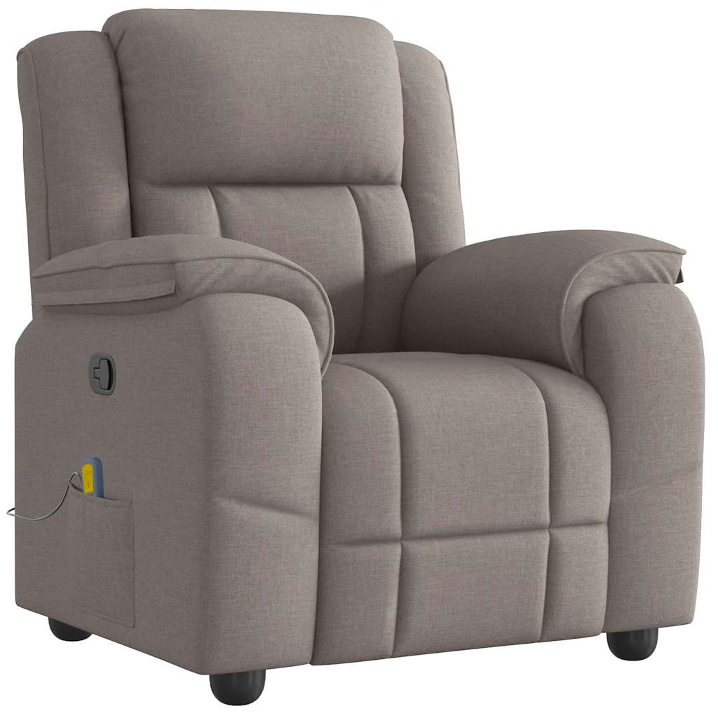 Reclining Massage Armchair, Taupe, Fabric Upholstered