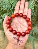 Original Indian RED SANDALWOOD Lal Chandan Elastic Stretchable Rosary Bracelet, Yoga Prayer Healing Meditation Untreated Uncolored