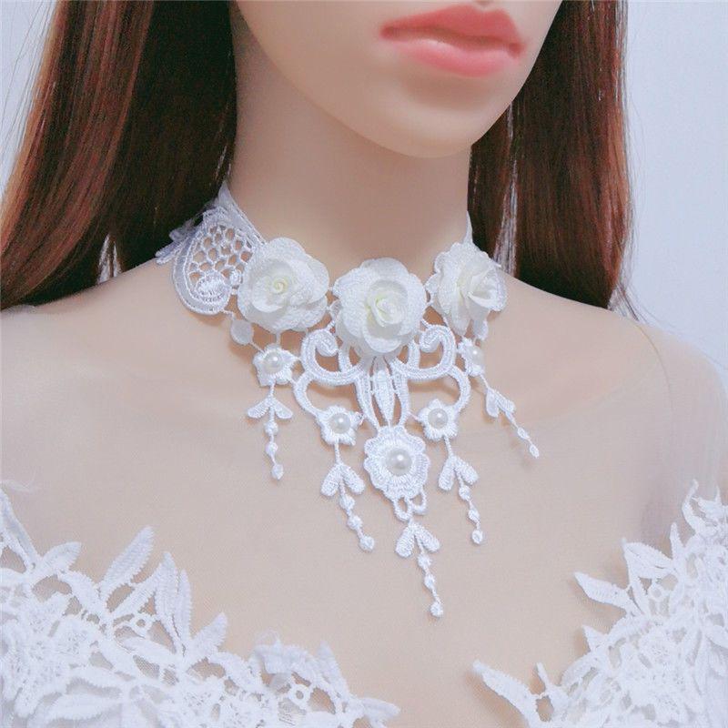 Elegantní Vintage Perlový Krajkový Choker Náhrdelník pro Ženy – Doplněk ke Svatbám a Večerním Šatům
