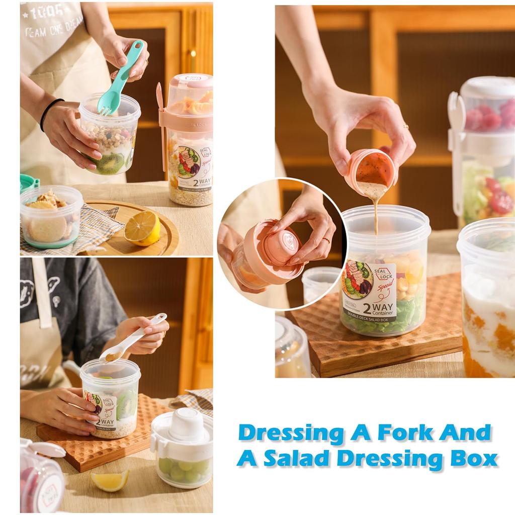 Breakfast On The Go Cups, Salad Cup To Go, Take And Go Yogurt Cereal Overnight Oats Snack Parfait Containers & Salad Dressing Ho