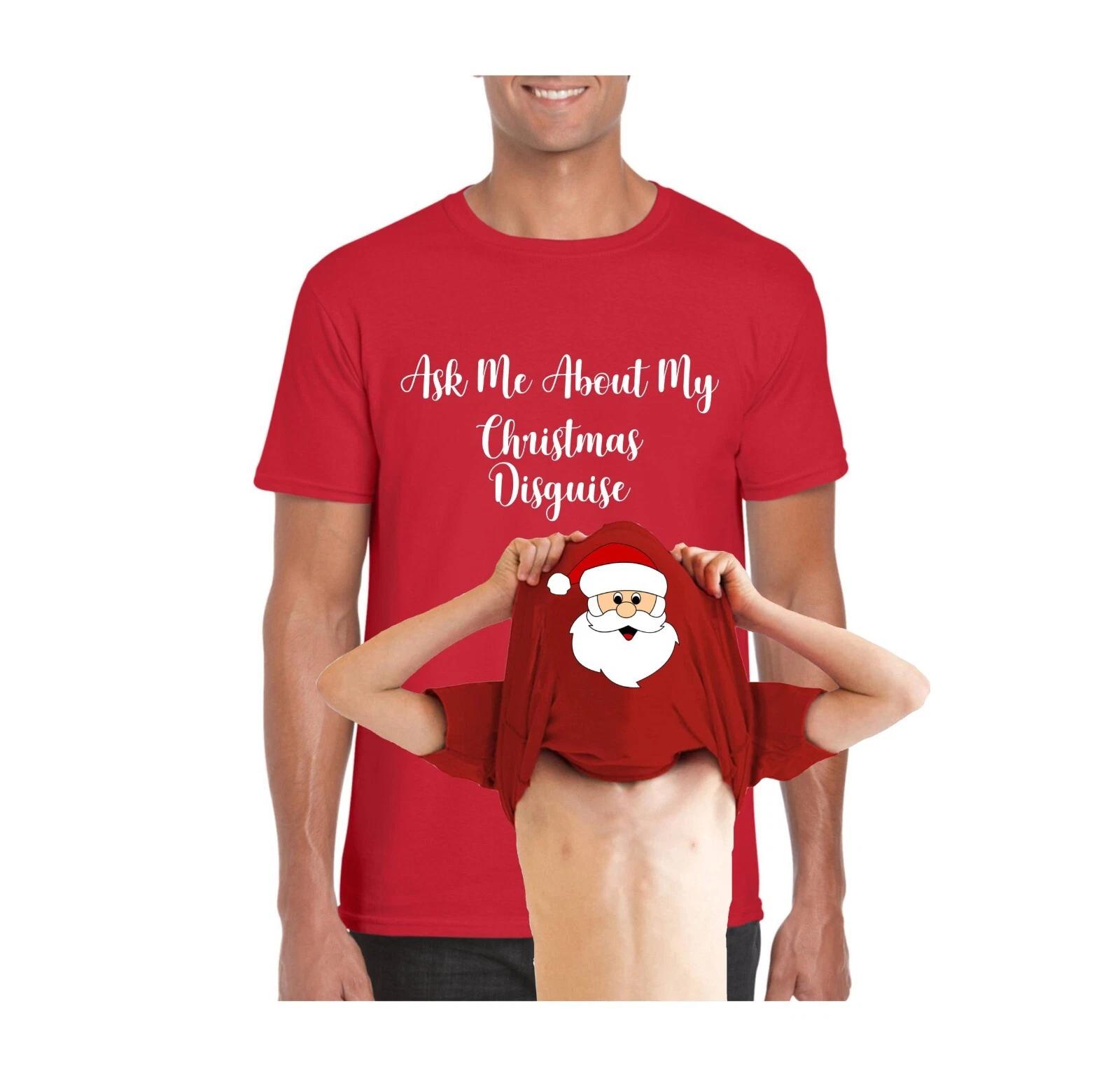 Ask Me About My Christmas Disguise Flip T-Shirt, Funny Xmas Santa Unisex Top XL