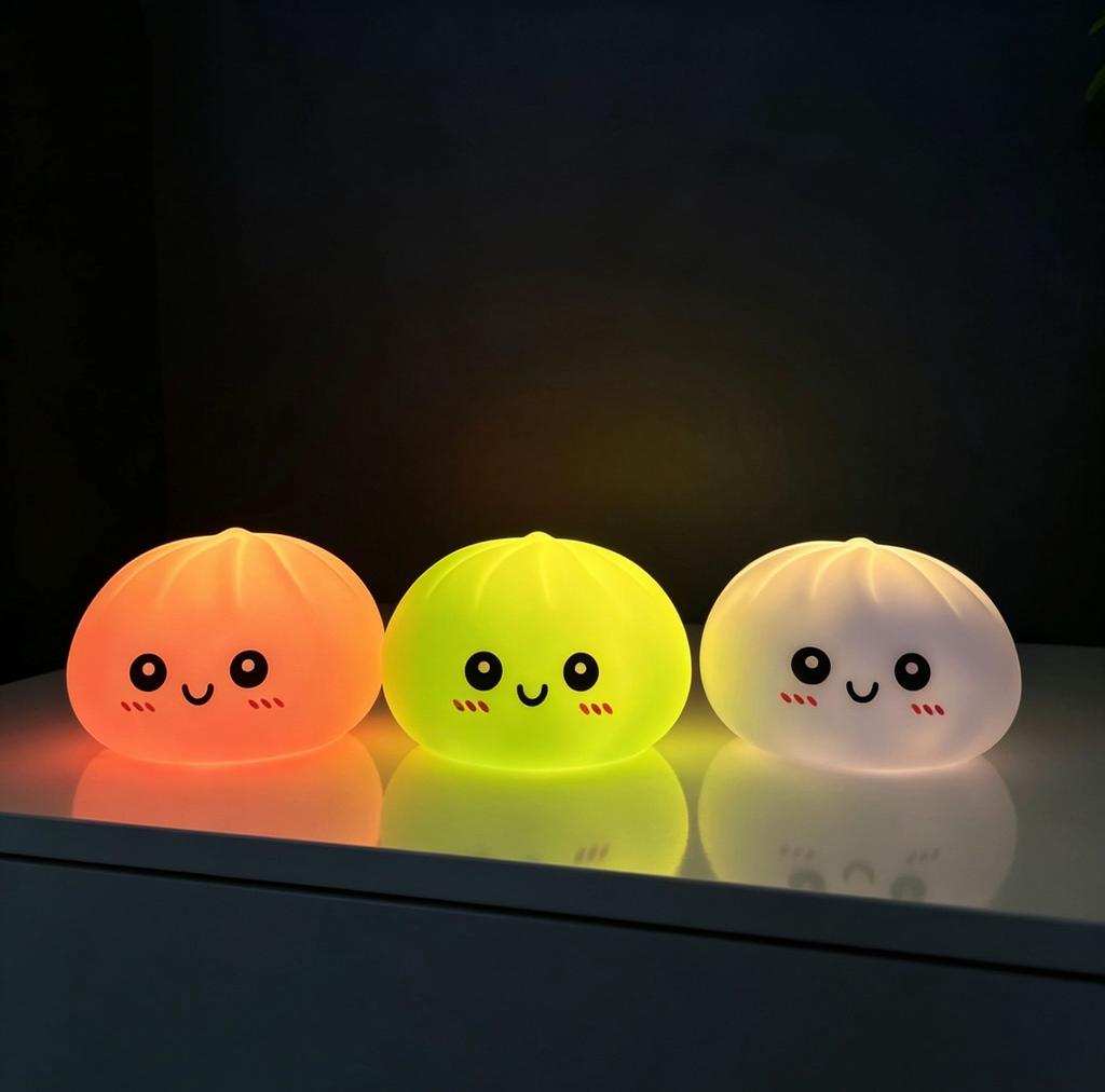Simulation Soft Squishy Dumpling Night Light, Light-up Bubble Spitting Bun Toy, Colorful Stress Relief Ornament for Birthday Present