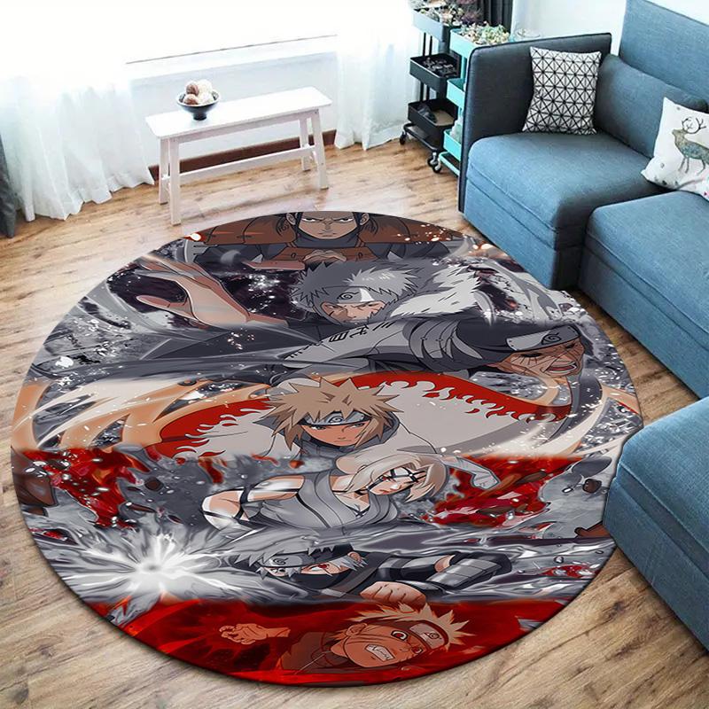 Naruto Team Battle Round Area Rug Carpet Rug For Living Room Bedroom Sofa Playroom Decor Nonslip Floor Mat