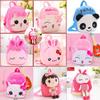Striped Pink Bunny Cartoon Animal Plush Children Backpack For Toddler Use School