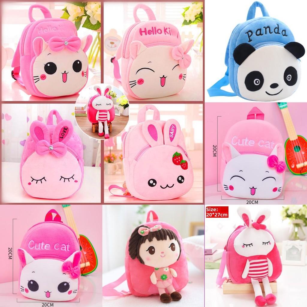 Striped Pink Bunny Cartoon Animal Plush Children Backpack For Toddler Use School