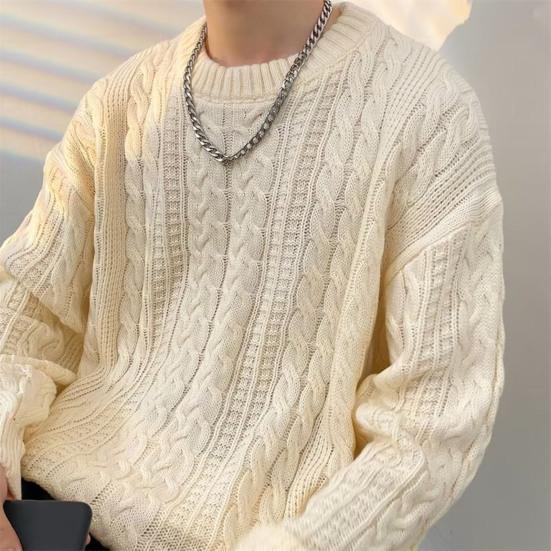 Men Fall Winter Sweater Solid Color Knitted Warm Thick Long Sleeve Loose Anti-shrink Pullover Casual Couple Unisex Sweater