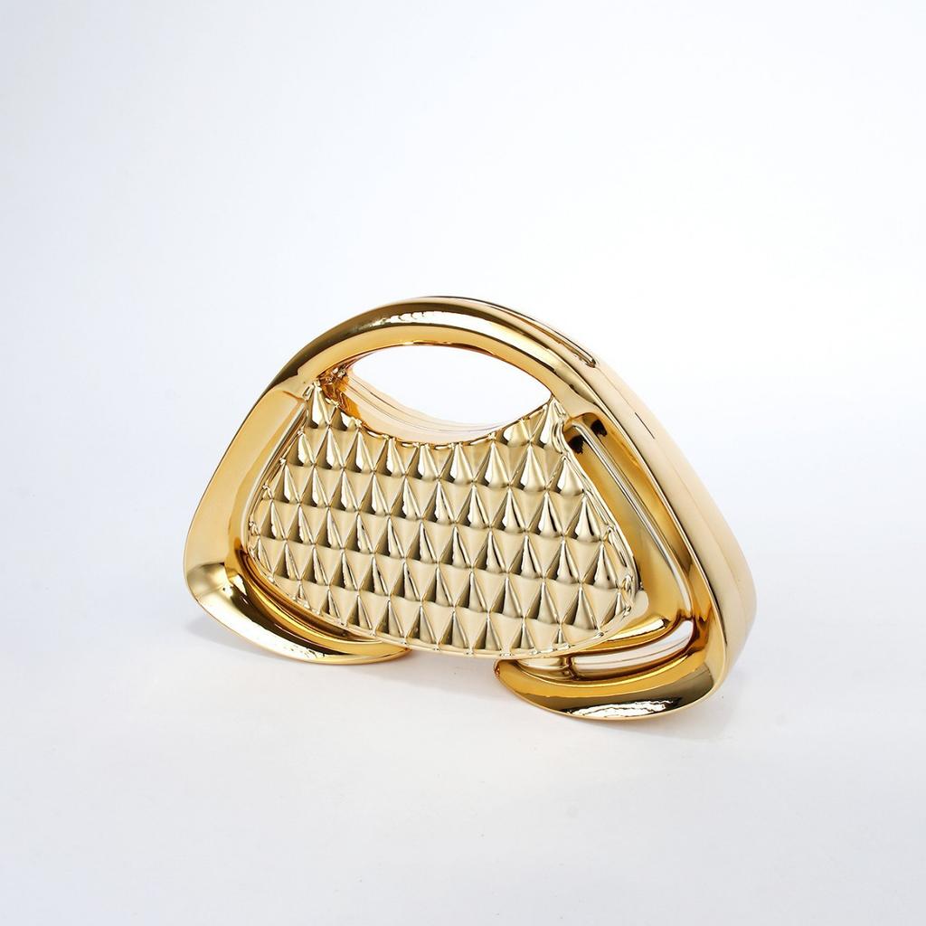 Fashion Special-Shaped Acrylic Bag Hard Shell Metal Feeling Dinner Bag Women'S Grid Trapezoidal Evening Bag Chain Banquet