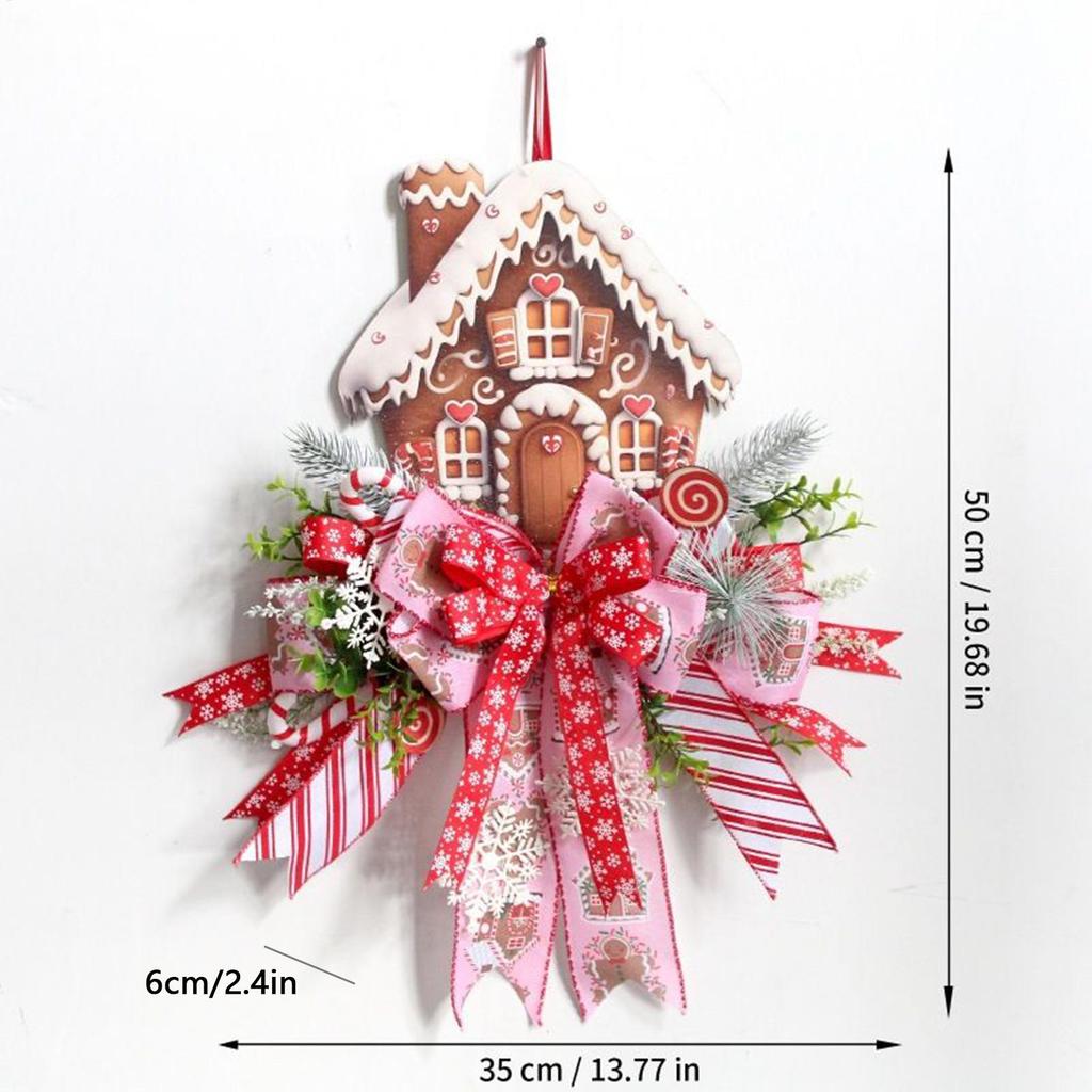 Gingerbread Christmas Wreath 50cm/20 Inch Artificial Xmas Door Hanging Decor for Farmhouse Window Holiday Festival Decoration
