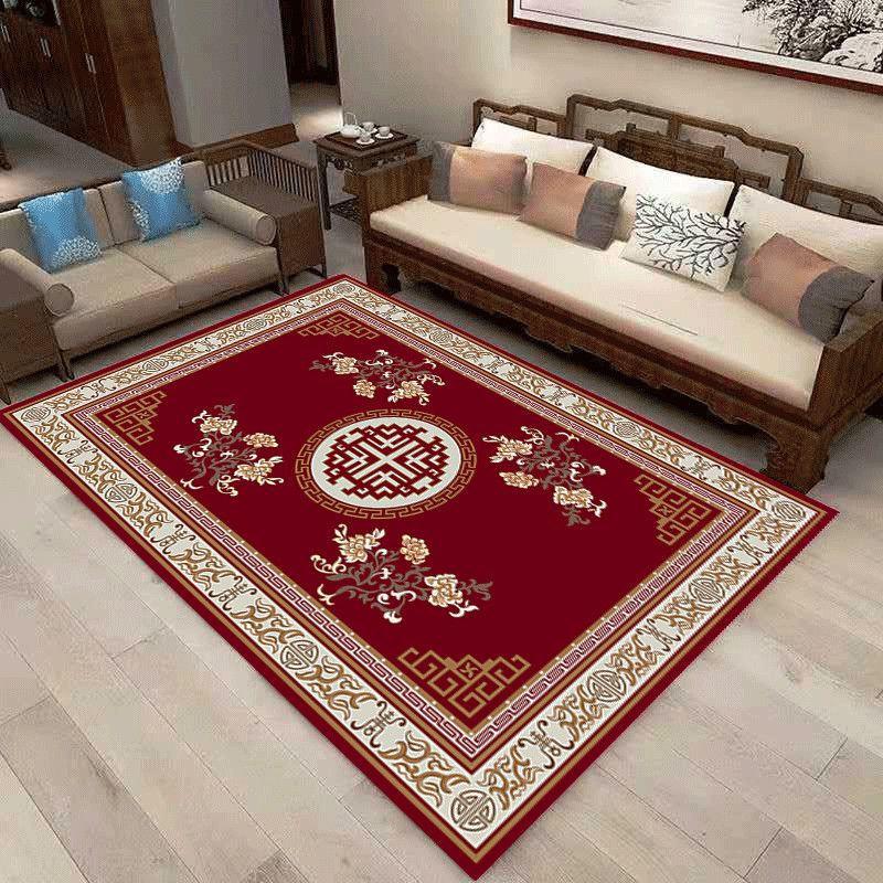 1pc Traditional Floral Area Mat for Living Room, Flannel Mat Suitable As Floor Covering in Lounge Bedroom Nursery Outdoor Patio Decorative Home