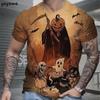 T-shirt for men, fun Halloween horror pumpkin 3D printed short sleeved top, casual round neck T-shirt for men, oversized men's short sleeved T-shirt