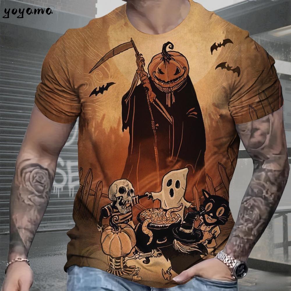 T-shirt for men, fun Halloween horror pumpkin 3D printed short sleeved top, casual round neck T-shirt for men, oversized men's short sleeved T-shirt