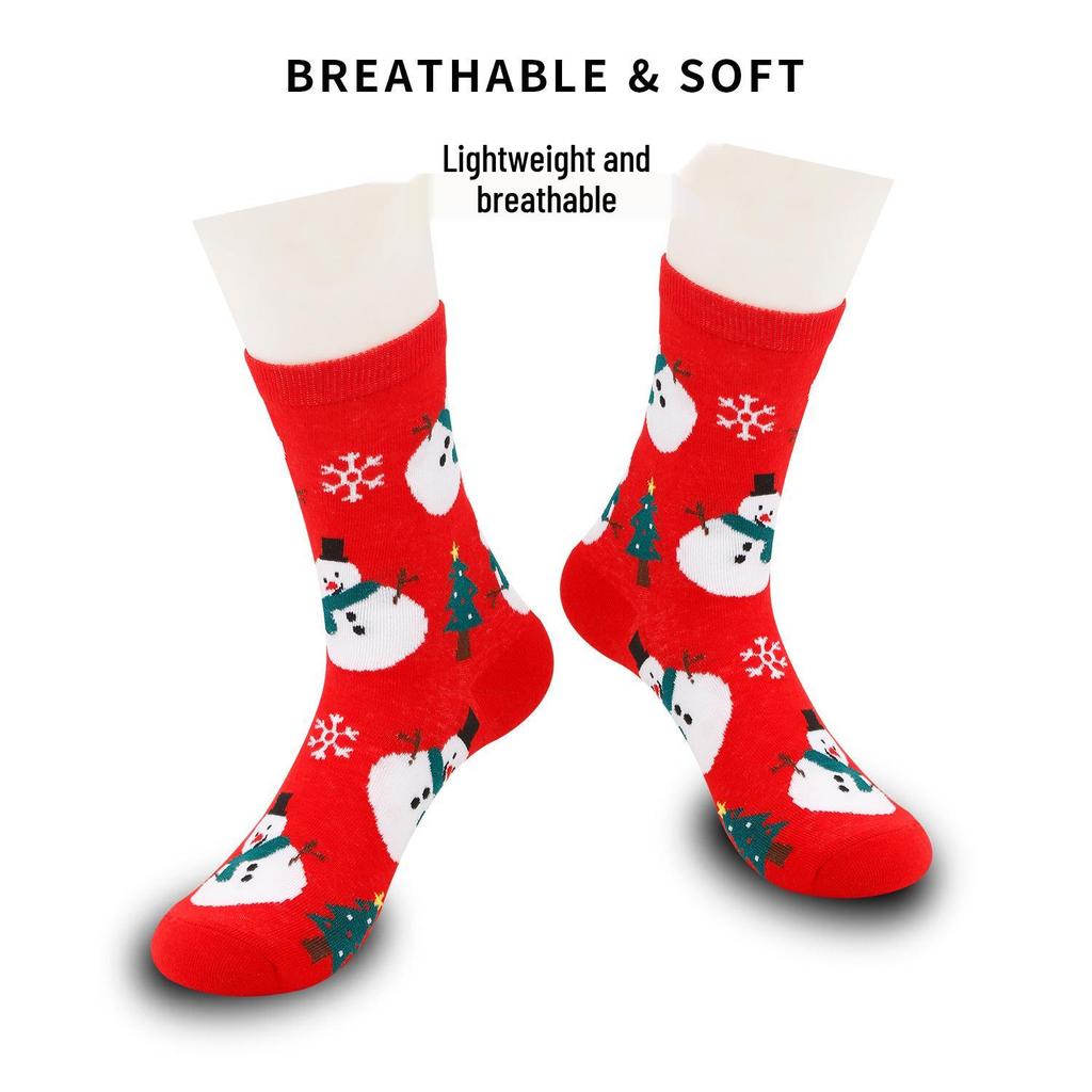 Festive Cotton Mid-Calf Women's Socks: Santa, Reindeer, Snowman Cartoon Design