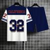 Men'S Casual Crew Neck Short Sleeve Shorts, Basketball Style, Blue And White Color-Blocking Set
