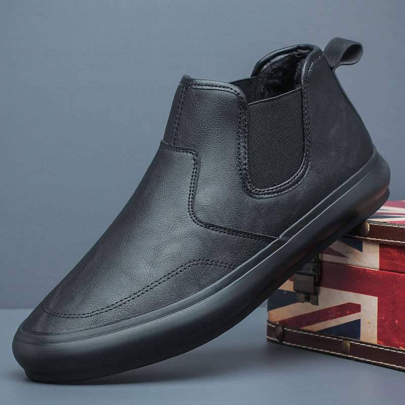 Autumn High-top Leather Shoes Men's Casual One-pedal Medium Tube Fashion British Foot Cover Breathable Board Shoes Winter Warm Cotton Shoes