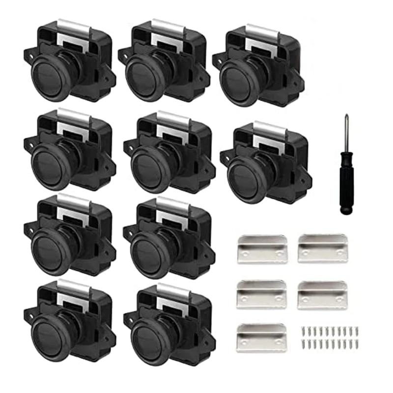 Pack Of 10 Locks, Metal Push Button Door Locks Furniture Locks Cabinet Locks Cabinet Door Black