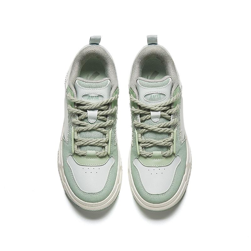 Anta Life Collection Cushioning Wear-Resistant Low-Top Skateboard Shoes Women's Gray Green Sneakers 922428001-7