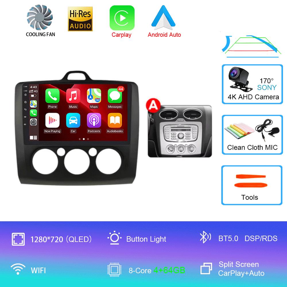 Android 14 Car Radio Autoradio For Ford Focus 2 Mk2 2004 - 2011 GPS Navigation Multimedia Player Carplay Stereo WIFI 360 Camera